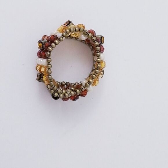 5/$25 Hand made rhinestone Amber beaded stretch Ring - Picture 3 of 4